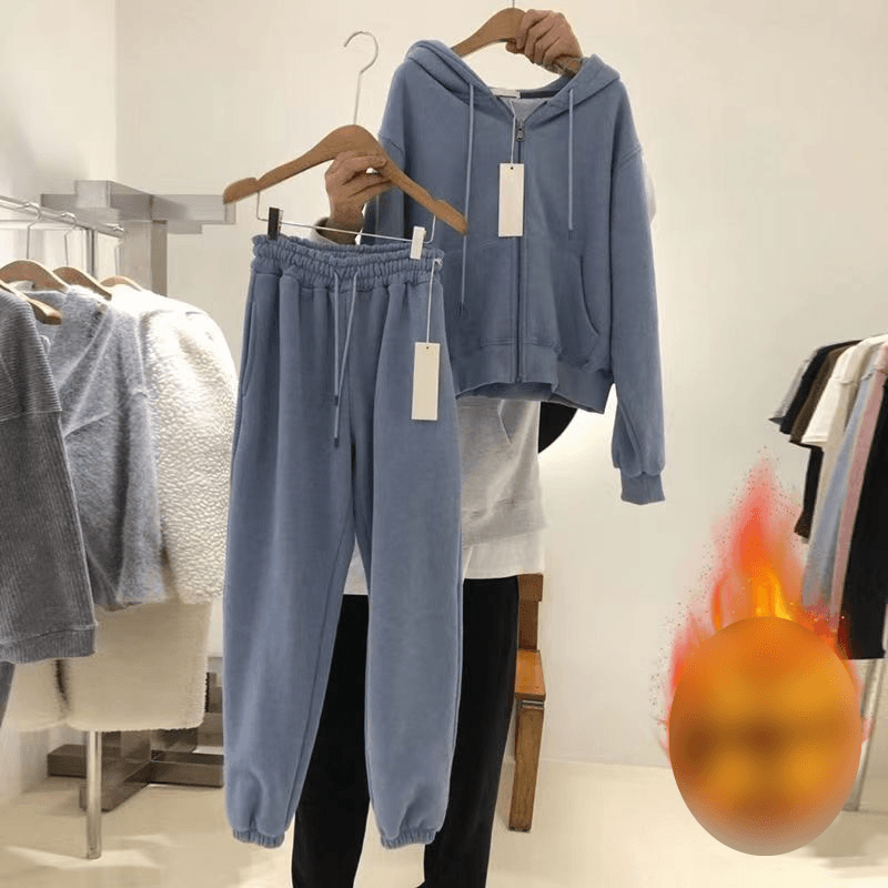 Women’s Clothing Autumn And Winter New Hooded Plus Velvet Casual Sports Suit Women's Loose Sweater Two Piece Suit