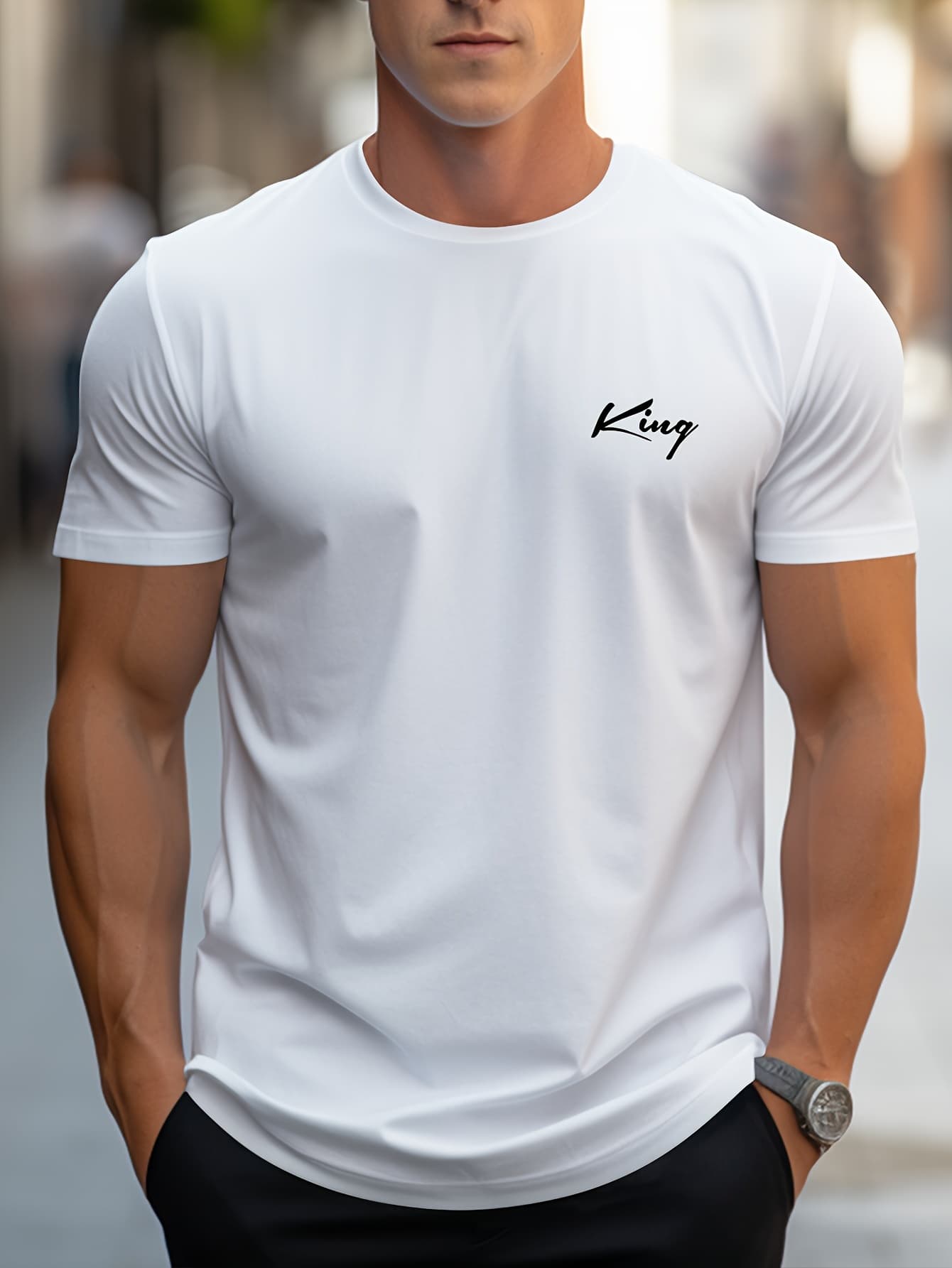 100% Pure Cotton Men's Spring/summer Fashion Short Sleeved King Printed Casual Slim Fit Versatile T-shirt Top