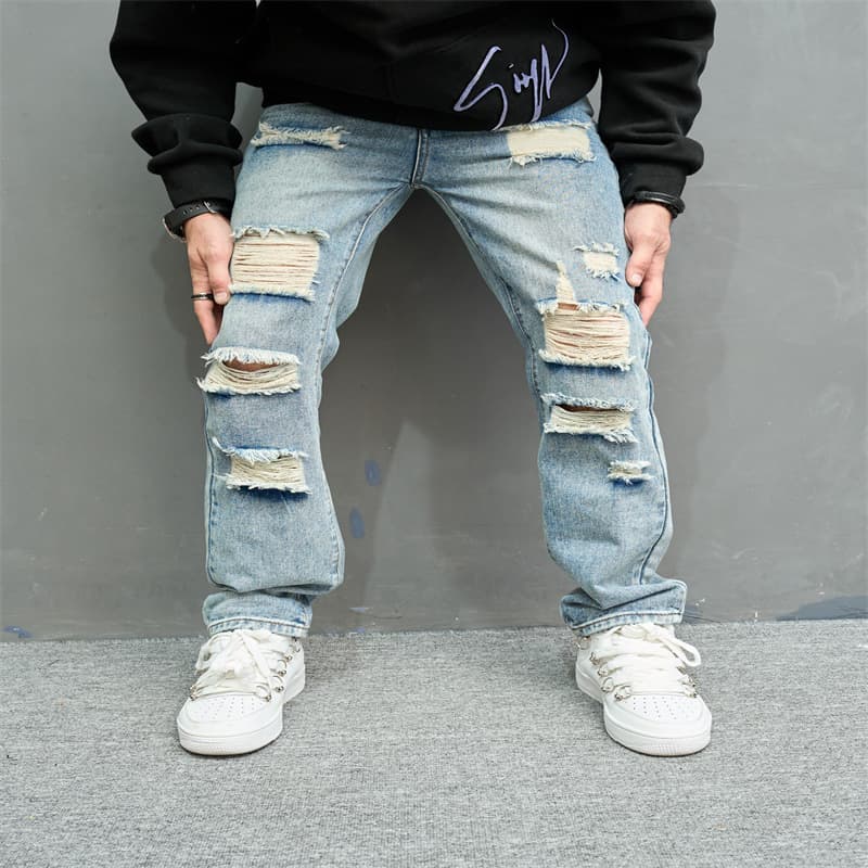 Men's clothing ripped stretch jeans black slim casual men's trousers