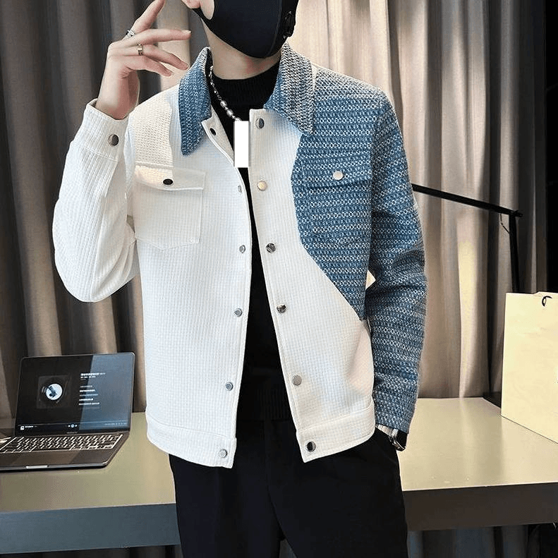 Men's Stylish Faux Leather Bomber Jacket - Trendy Oversized Zip-Up Coat With Stand Collar, Casual Streetwear For Autumn & Spring (Black/White)