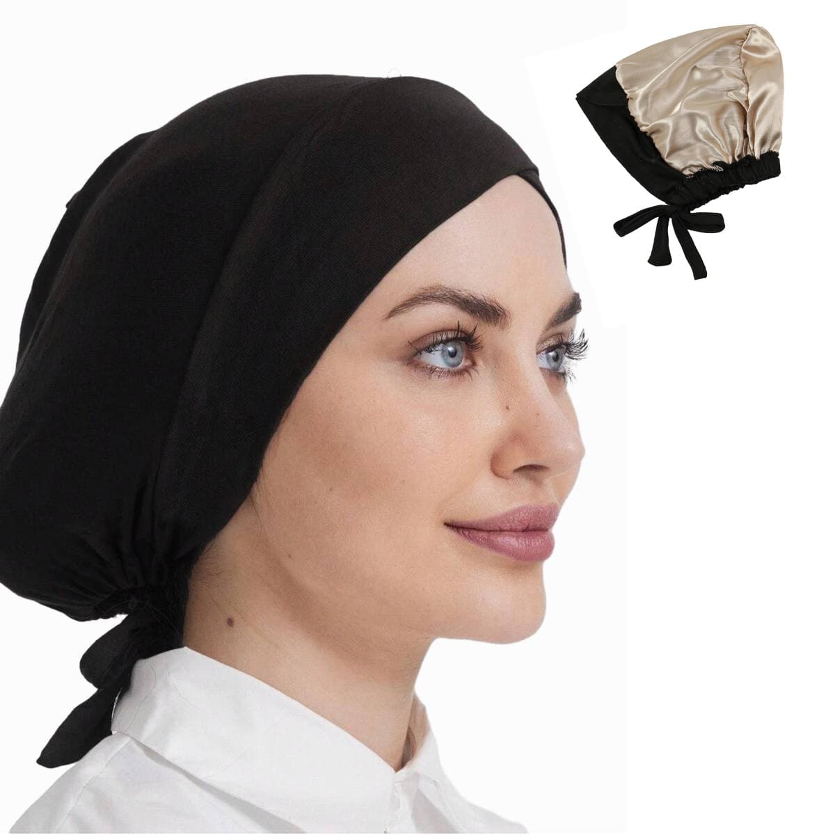 new multi-color satin lining turban hat drawstring bottom hat forehead cross strap hood