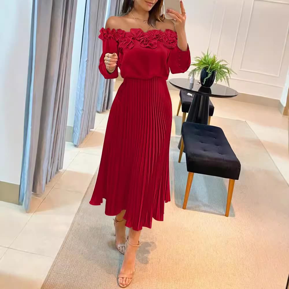 Women's Clothing Three dimensional pleated one shoulder pleated dress