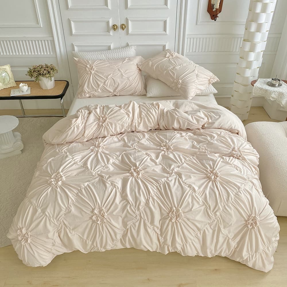 3pcs Sets 3d Textured Duvet Cover Set Solid Color Luxury Bedding With Button Closure Wrinkle Resistant Pillowcases