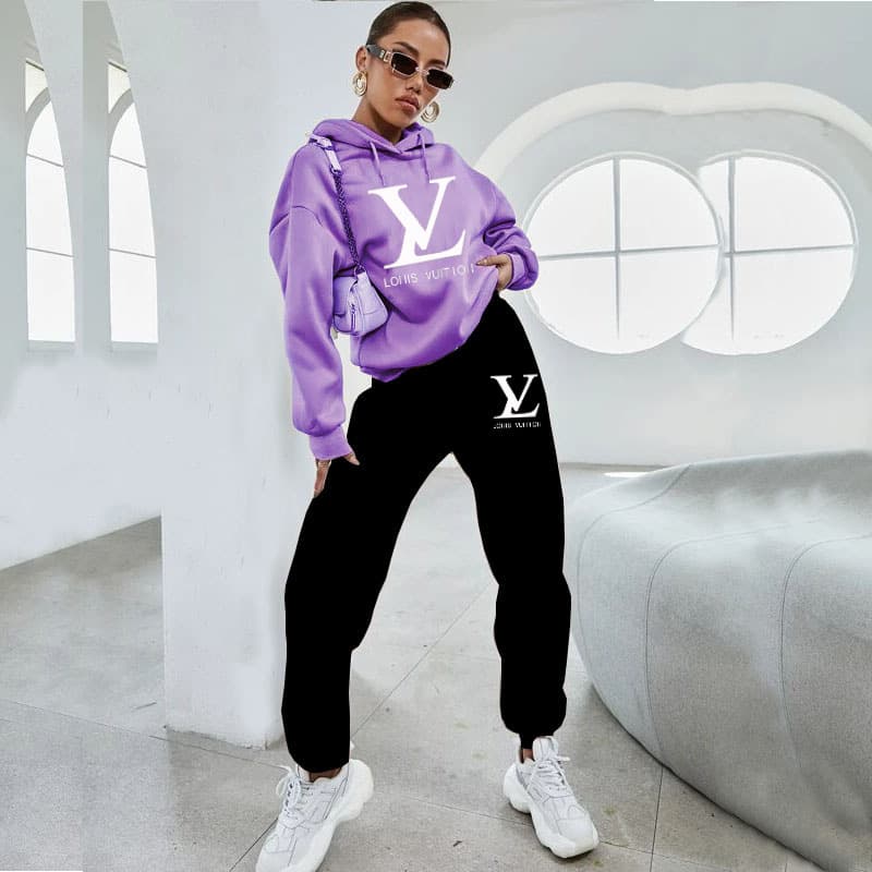 Ensemble deux pièces femme : pull à capuche, sweat-shirt, polaire, cordon de serrage, imprimé lettres, style transfrontalier