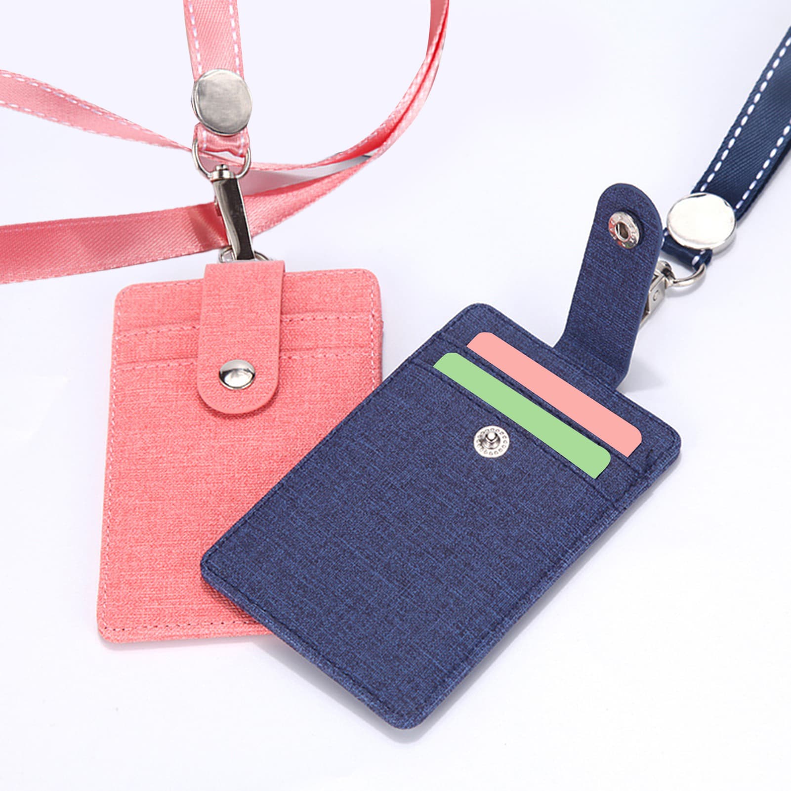 Lihanbao Badge Holder With Lanyard Fine Texture Multi-purpose Protect Portable ID Badge Card Holder Office Supplies-Dark Blue