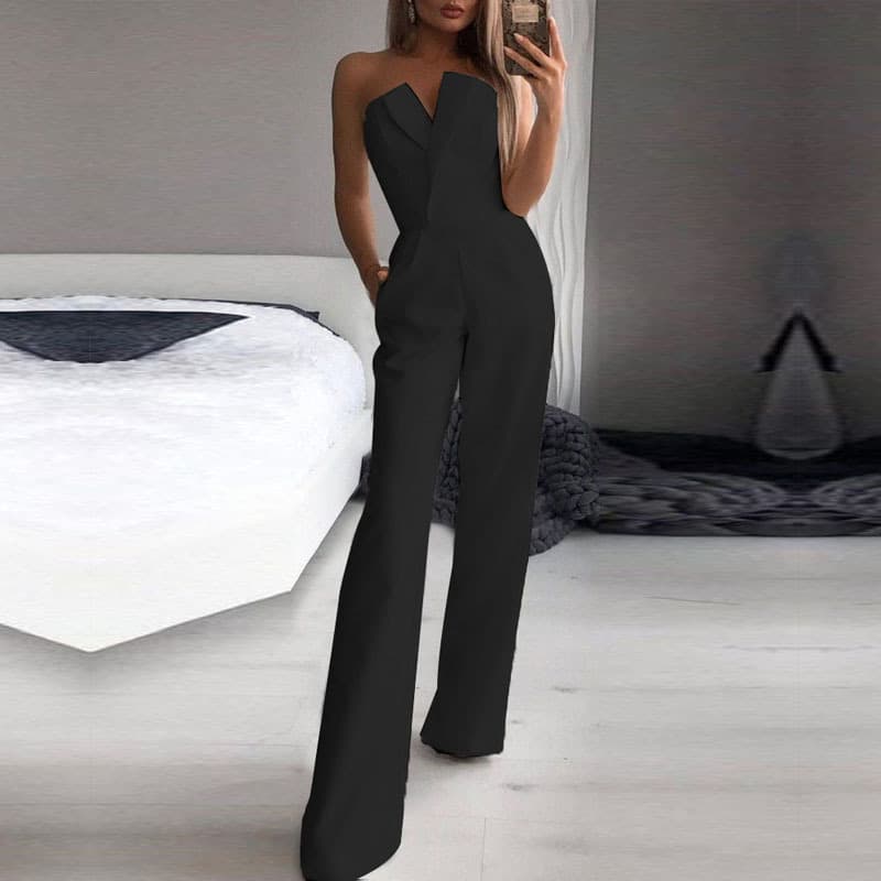 Women's Clothing Spring And Summer Long Skirt Jumpsuit Slanted Lapel Mid Waist Temperament Commuter Jumpsuit