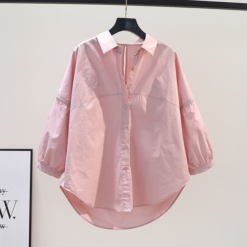 Women's Clothing Long Sleeves Small Fresh Design Stitching And Hemming Loose Art Style Shirt For Women