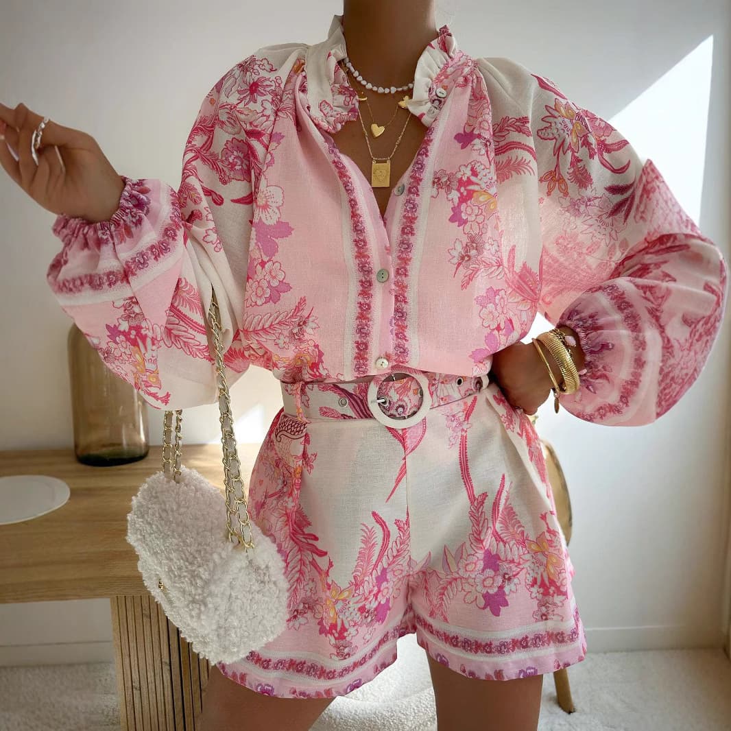 Women's Clothing High Waist Shorts Fashion Shirt Linen Casual Temperament Suit