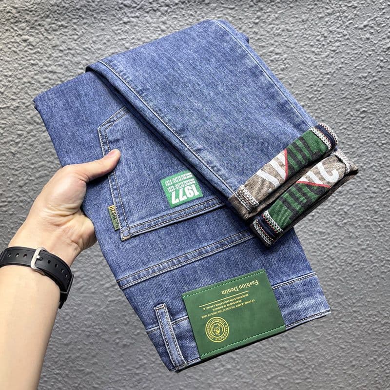 2024 Spring and Autumn High end Light Luxury Jeans for Men, Stretch, Slim fit, Small Straight, Fashionable, Versatile,