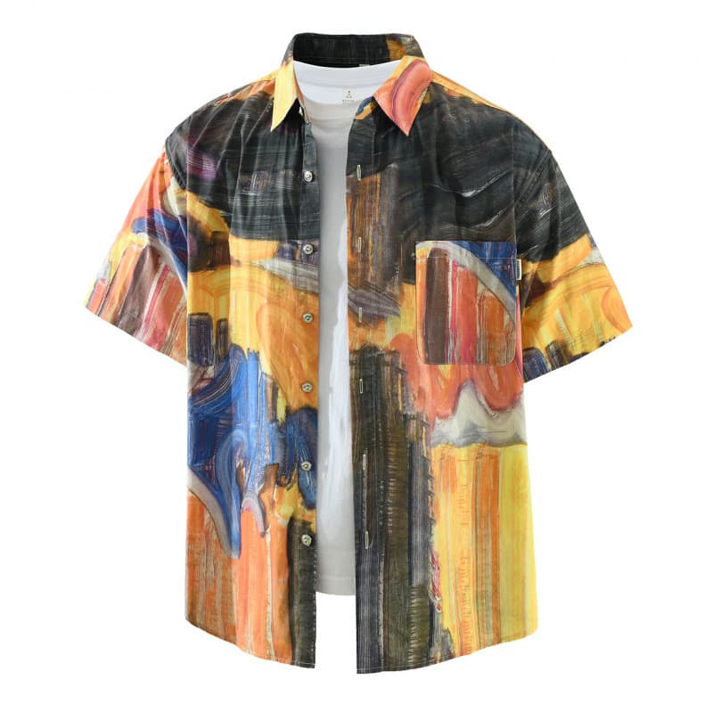 Printed Short Sleeved Shirt For Men, Fashionable And Versatile, Artistic And Casual Loose Top