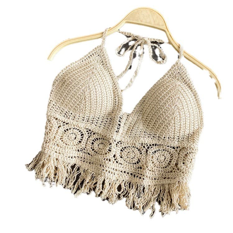 Women's Clothing Padded Halter Neck Small Vest With Inner Straps Off Shoulder Backless Hollow Tube Top Embroidered Vest