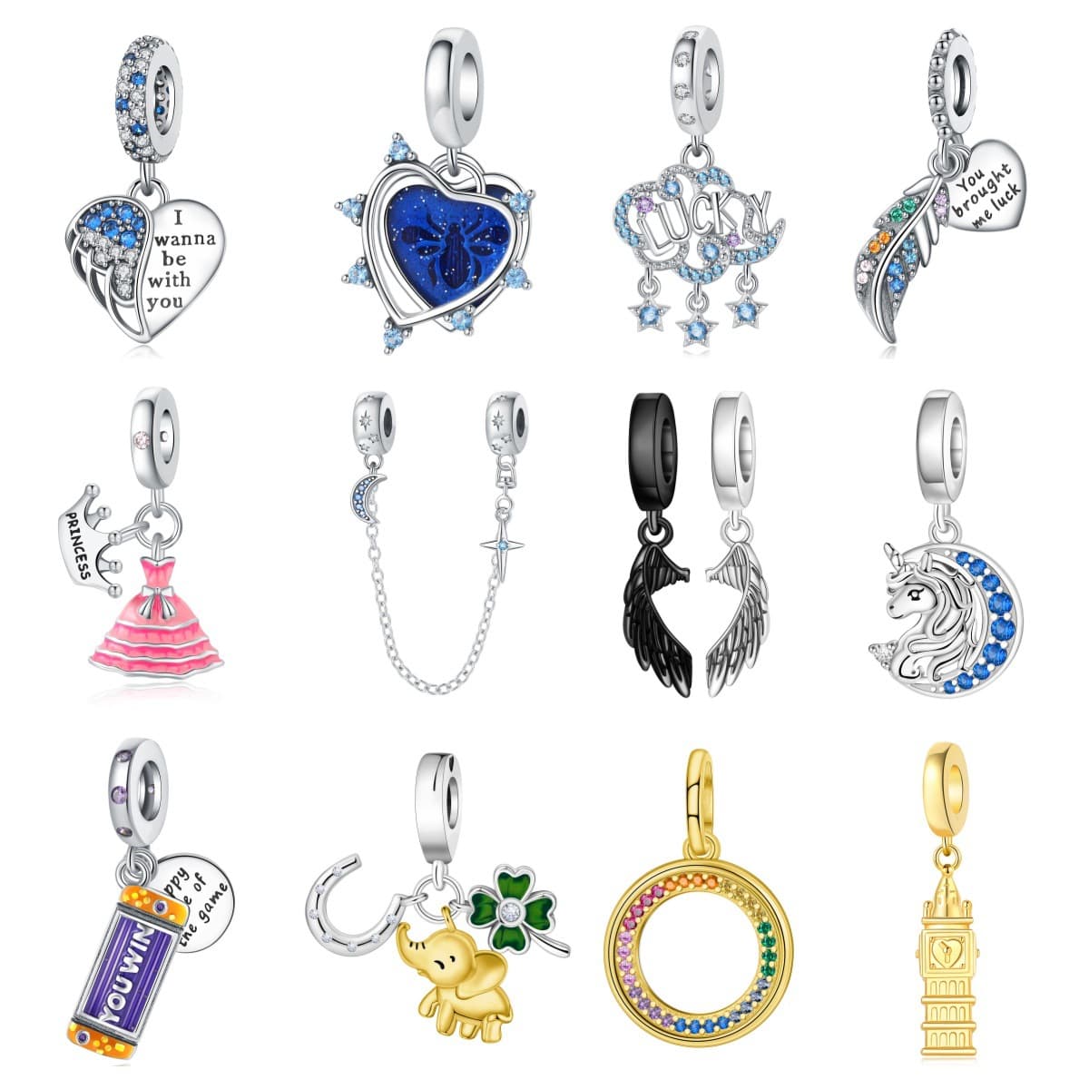 Women's Jewelry Charm Charm Beads Elephant Four Leaf Clover Horseshoe Rainbow DIY Jewelry Bracelet Accessories Copper Plated Silver