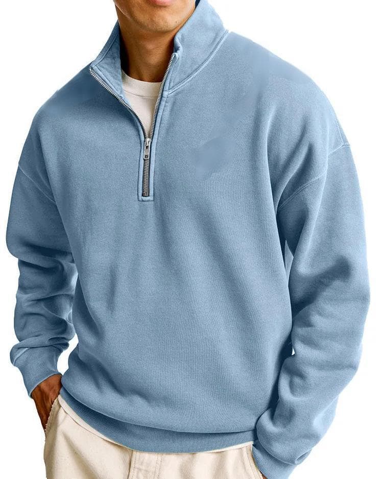Sweat à capuche pour homme, coupe ample et simple, manches longues, fermeture éclair, couleur unie et col montant