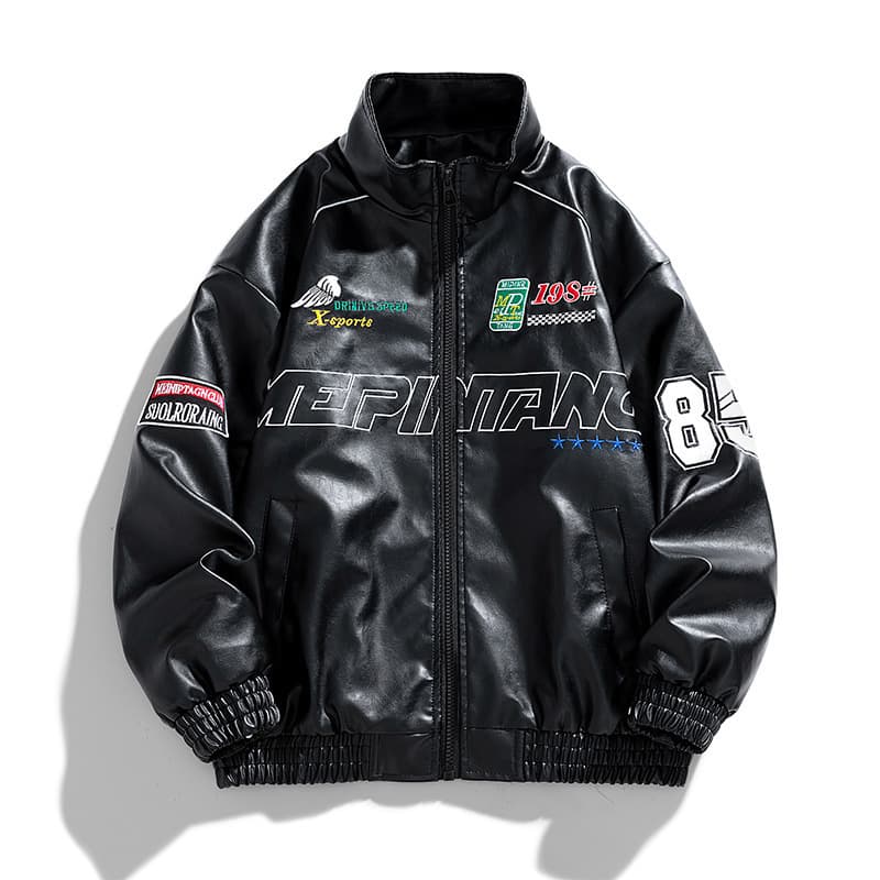 Men's Printed Fashion British Casual PU Leather Jacket Men's Clothing