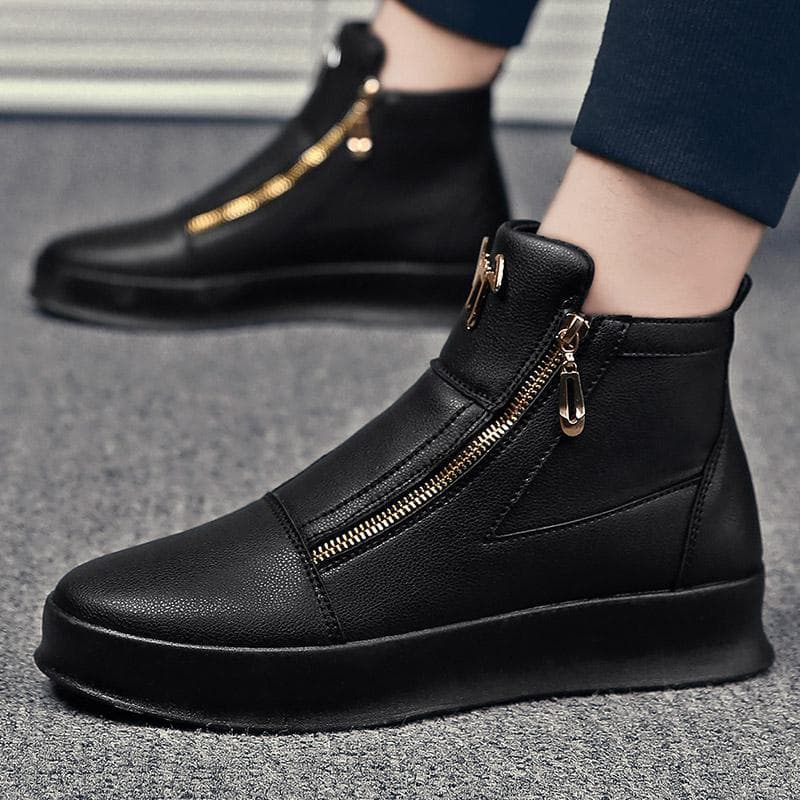 Men's Shoes Trendy Men's Shoes Summer New Leather Breathable High Top Shoes Thick Soled White Casual Shoes Men's High Top Sneakers