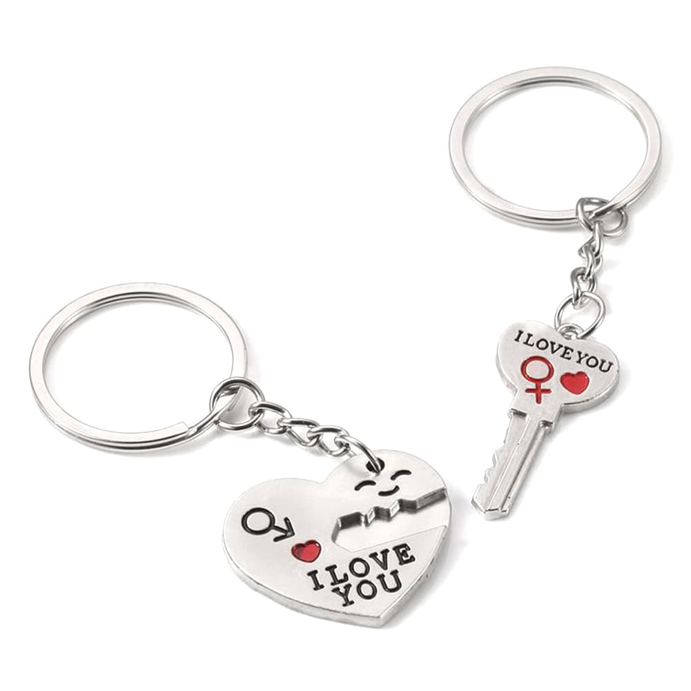 Shuosbai 2Pcs/Set Romantic I Love You Heart Key Pendant Keychain Couple Keyring Gift