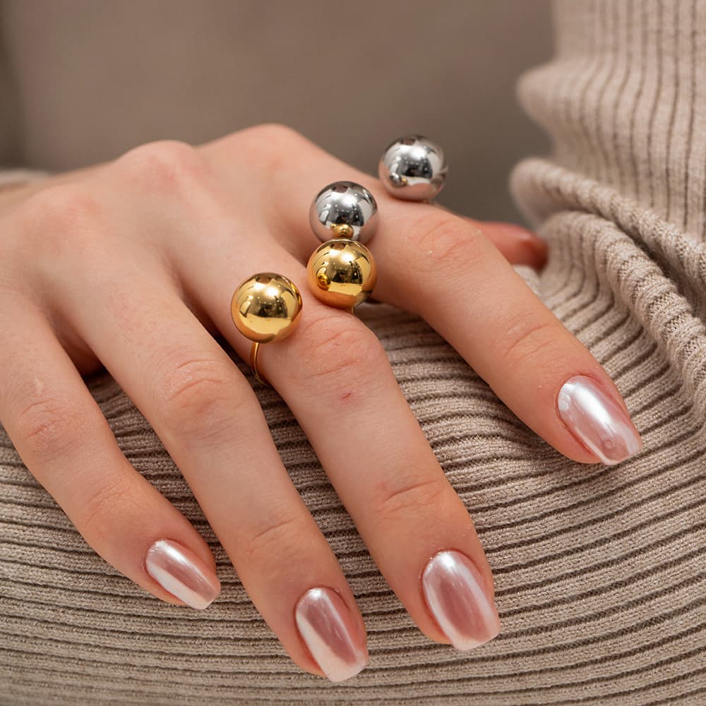 does not fade Steel stainless steel double ball opening ring 2023 fashion personality trendy jewelry