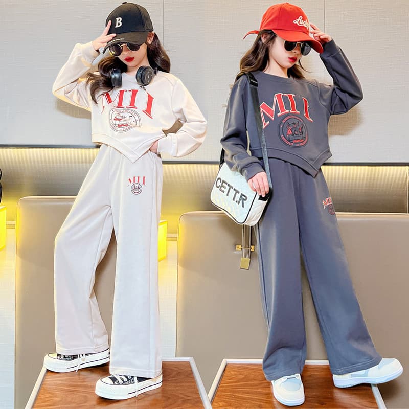 Clothing Length Girls wide leg pants suit clothes stylish children's Internet celebrity girls fashionable spring and autumn two piece suit trendy