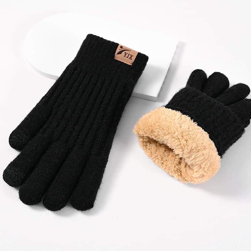 Winter warm touch screen wool double thickened outdoor Arctic fleece lining knit gloves