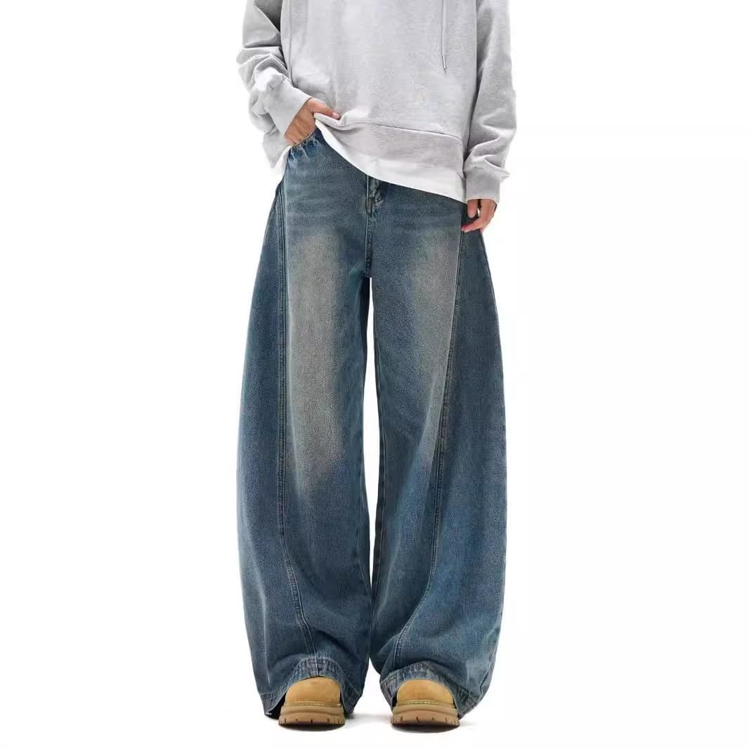 Men's Clothing Retro Stitching Scimitar Jeans Loose Wide Leg Handsome Oversize Deconstructed Wide Leg Drape Pants