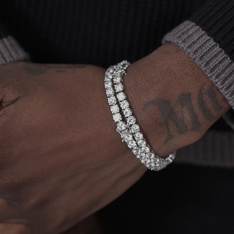 Men's Stainless Steel Tennis Chain Bracelet - Cubic Zirconia Hip Hop Jewelry With Spring Clasp (Adjustable & Hypoallergenic)