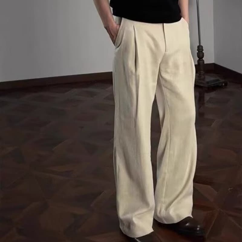 Old Qian Feng Wears Linen Casual Pants For Men And Women, Summer Thin Slightly Stretched Wide-leg Trousers, High-waisted Straight-leg Suit Pants.