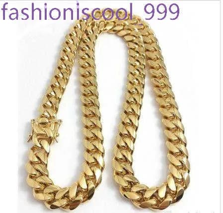 Necklace Stainless Steel Jewelry Gold Plated High Polished Miami Cuban Link Men Punk 14mm Curb Chain Double Safety Clasp