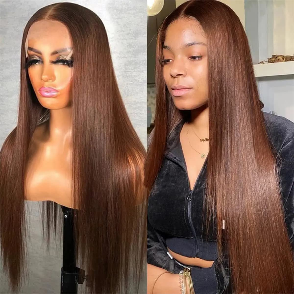 13x4 Chocolate Brown Lace Front Wigs Human Hair with Baby Hair Straight