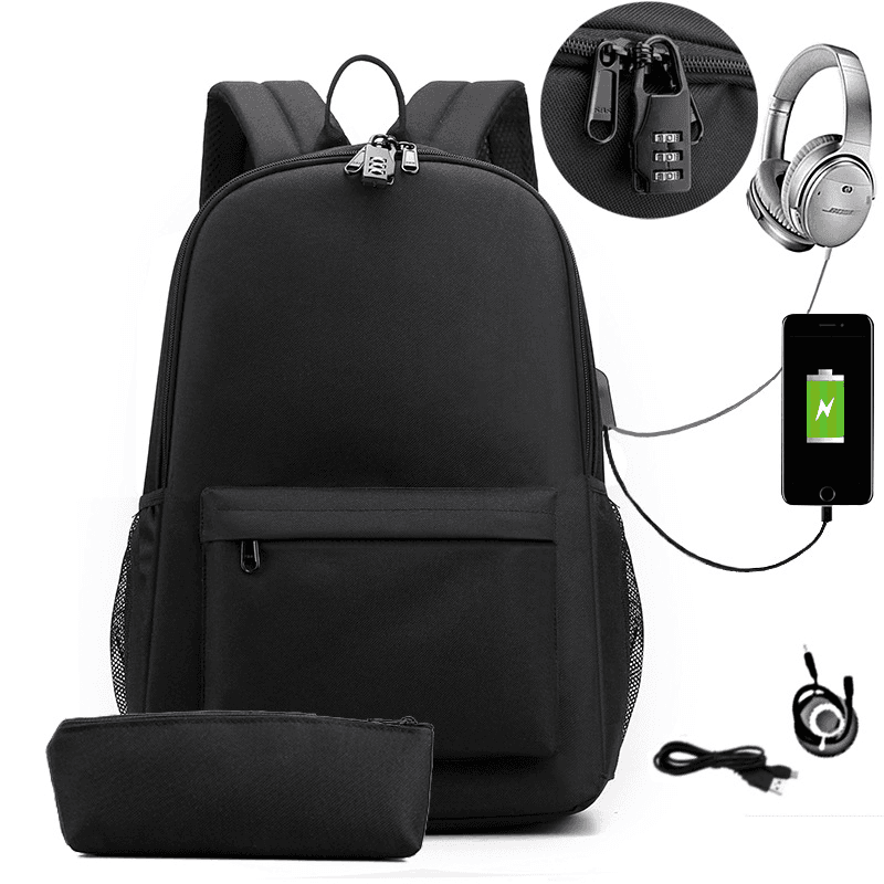 Backpack Convenient Charging Headphone Jack Backpack Two Piece Crossbody Pencil Bag Computer Bag School Bag