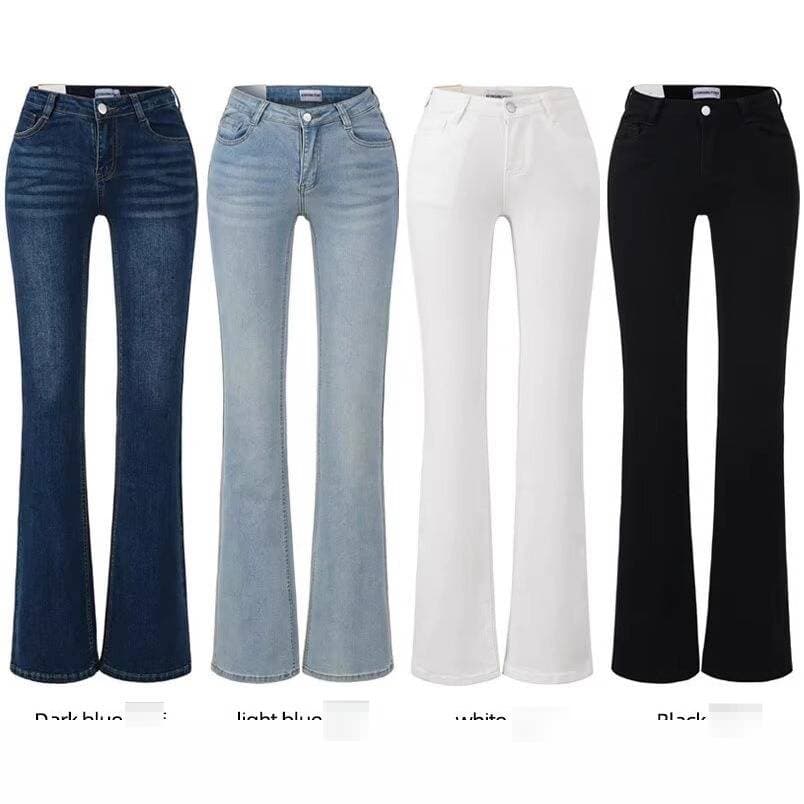 Low-Rise Flared Jeans For Women - Sexy Vintage Ombre Wash Denim Pants With Wide Bell Bottoms, Stretch Polyester Fabric