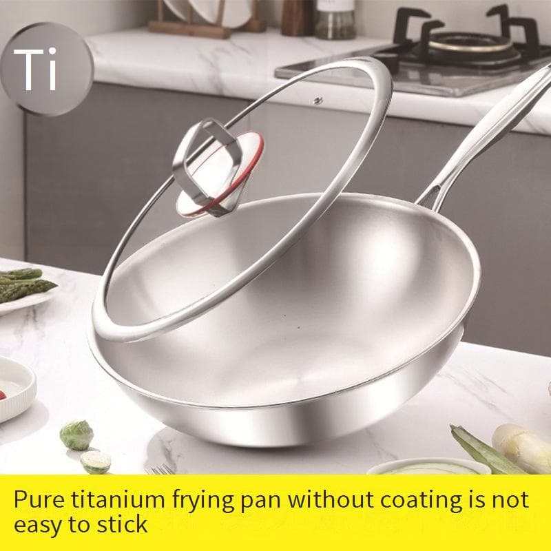 Pure Titanium Non-Stick Frying Pan - Healthy Cookware With No Chemical Coating (Premium Titanium Alloy Flat Bottom Wok)