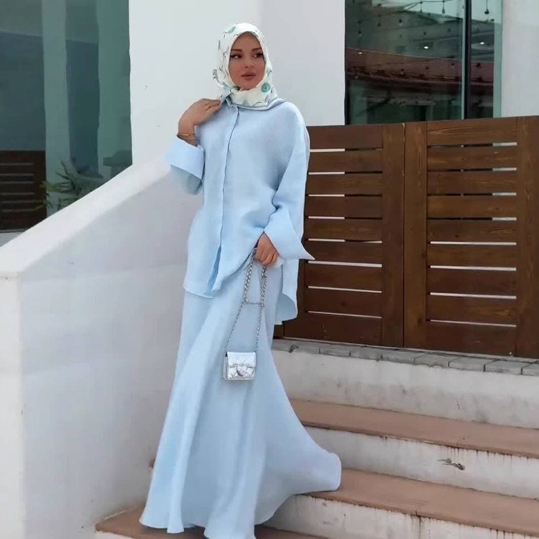 Women's Clothing Pure Color Elegant Gentle Temperament Long Sleeved Tops Long Skirt Comfortable Suit
