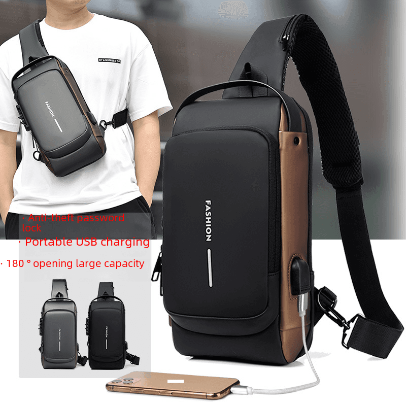 Men's Bag Shoulder Crossbody Bag Multifunctional Sports Waterproof Chest Backpack USB Charging Port Anti-theft Chest Bag