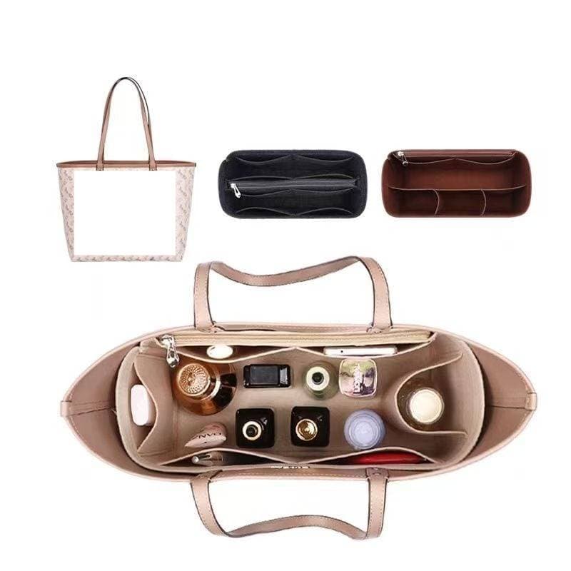 Premium Felt Insert Organizer For Tote Bags - Structured Multi-Compartment Inner Liner With Side Zipper Pockets