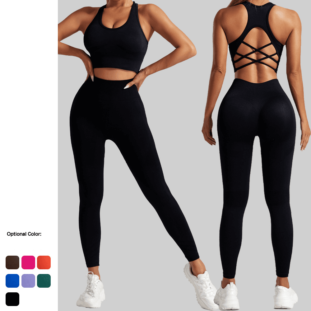 Women's Clothing Quick Drying Gathered Beautiful Back Yoga Sports Bra Tops High Waist Hip Lifting Sports Tights Yoga Suit Set