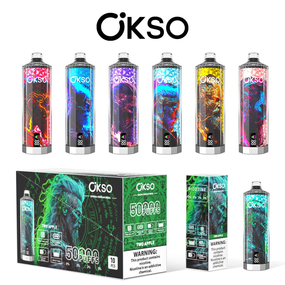 Lot de 10 cigarettes électroniques jetables OKSO à double réservoir, saveurs mixtes, 60 000 bouffées, 60 000 bouffées, originales