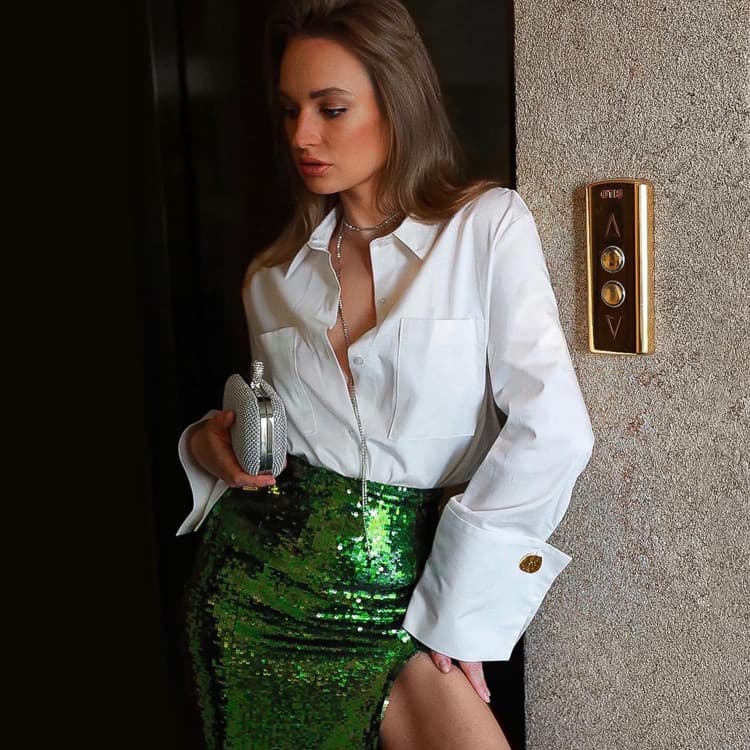 Women's Spring New Long Sleeve Double Pocket Shirt Fashion Design Small White Shirt Top