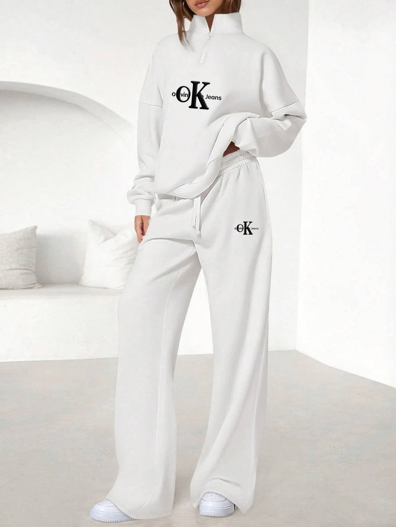 Ensemble unisexe composé d'un sweat à capuche imprimé et d'un pantalon large - Tenue d'intérieur tendance automne/hiver - 2