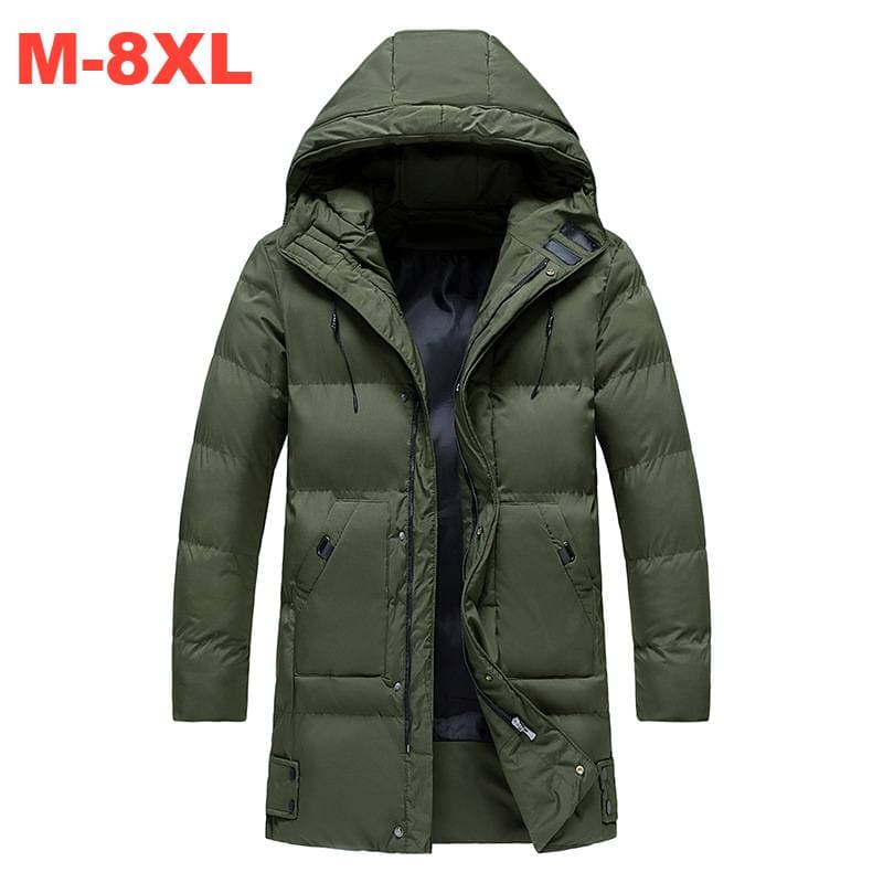 Men's Winter Parka Jacket - Longline Hooded Coat With Detachable Hood, Lightweight Polyester Fill, Water-Resistant Outer Shell (Grey/Green/Black)