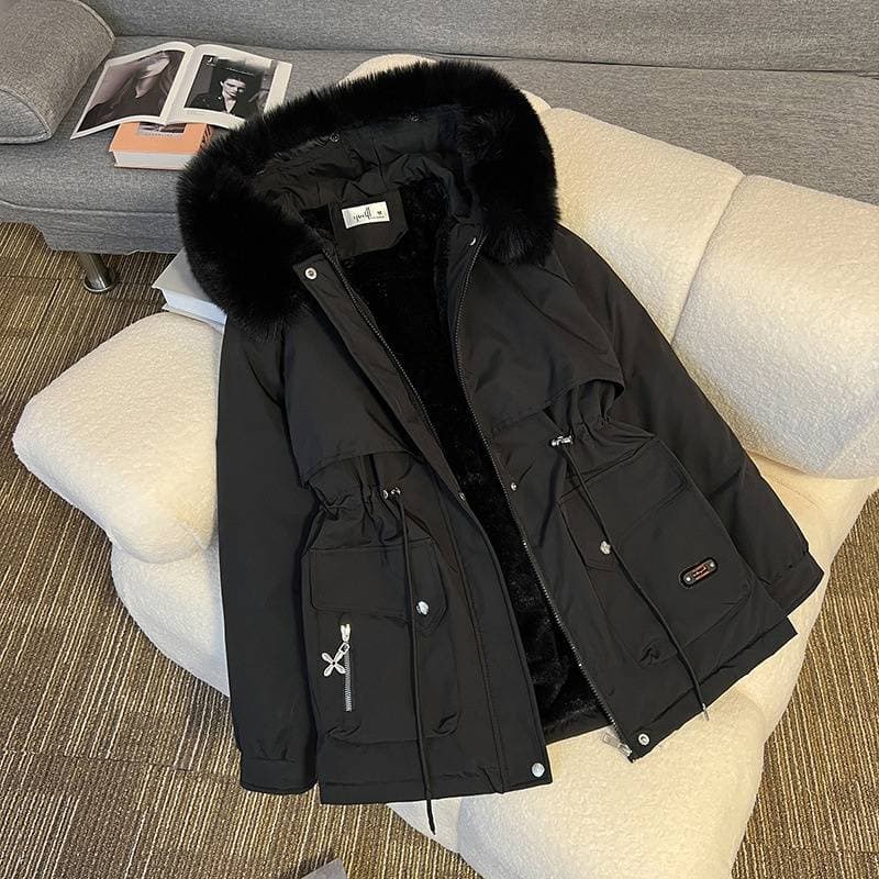 Women's Clothing New Winter Cotton Coat With Fleece Collar Fashionable And Versatile Coat With Hooded Warm Cotton Coat