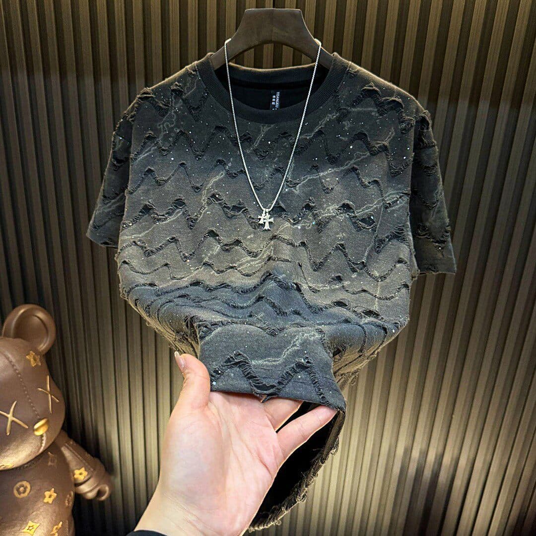 Men's Clothing Short Sleeve T-Shirt Starry Sky Rhinestone Tie Dye Round Neck Casual Undershirt New Style
