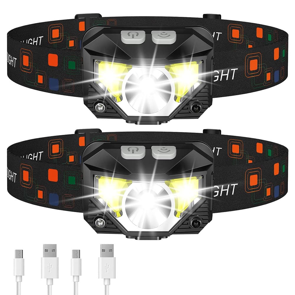 USB charging warning Red LED strong light sensing headlight COB outdoor night fishing waterproof headlight