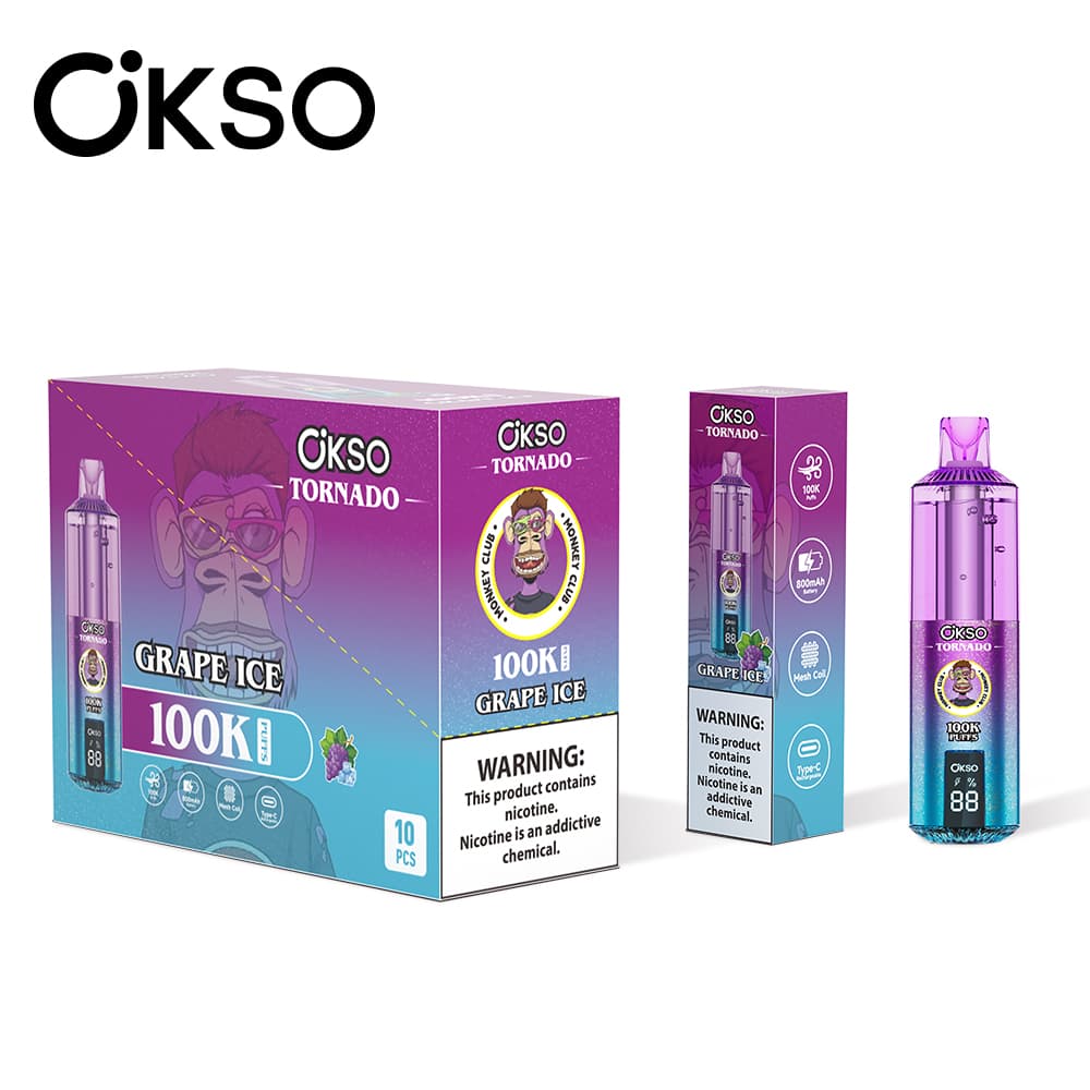 Cigarette électronique jetable OKSO Tornado Monkey Edition, 100 000 bouffées, 10 unités, 800 mAh, 12 saveurs fruitées, écran LED, saveur Myrtil