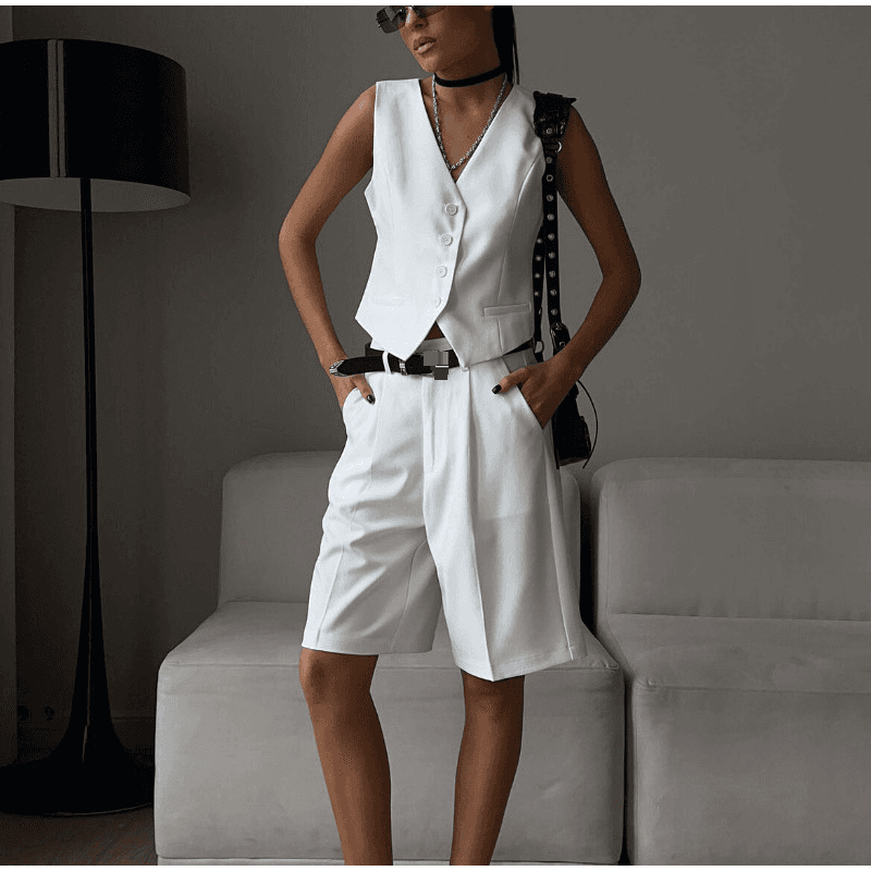 2025 Spring And Summer New V Neck Vest Straight Shorts Suit Comfortable Casual Commuter Women's Clothing