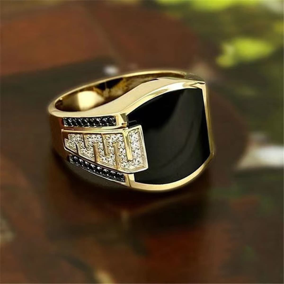 Hip Hop Style Business Black Enamel Micro Inlaid Zircon Simulation Diamond Ring, Trendy Men's Jewelry
