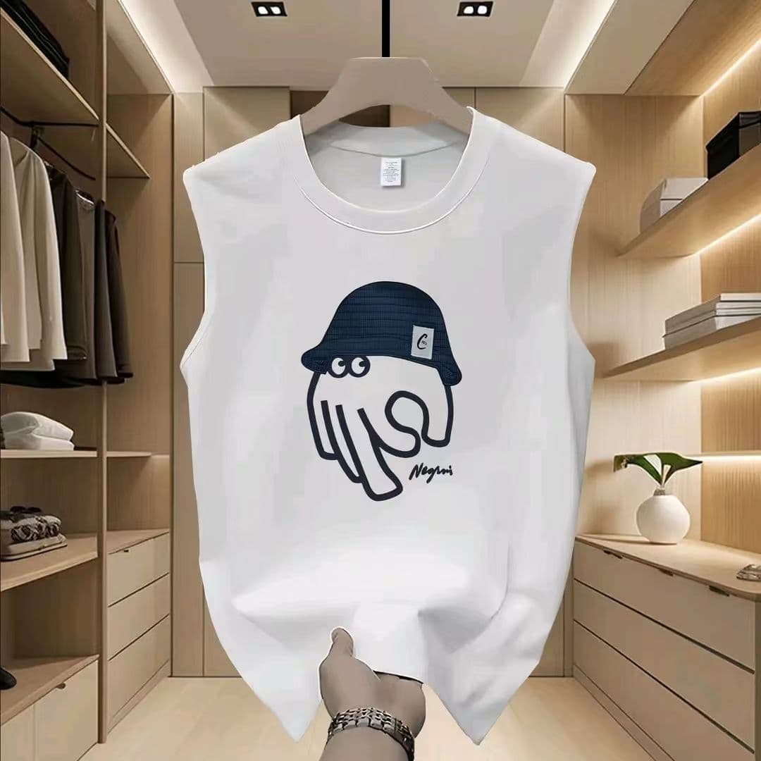 American Trend Pure Cotton Sleeveless Casual Sports Men's Summer Vest Design Sense Loose Breathable Vest T-shirt Top