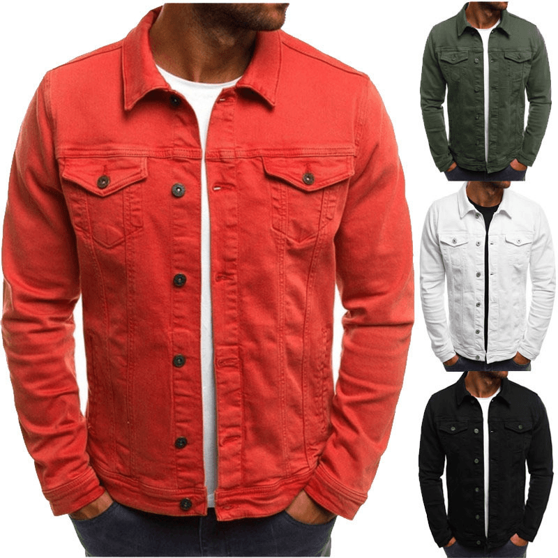 Men's denim jacket casual solid color jacket cardigan button cargo coat