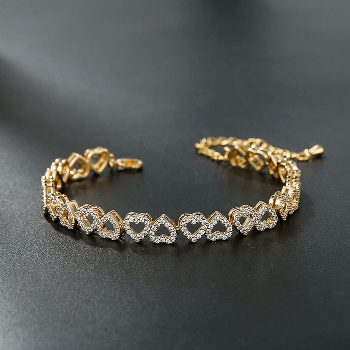 Women's Bracelet Simple Fashion Light Luxury Style Full Diamond High-End Super Shiny Gift Heart Adjustable