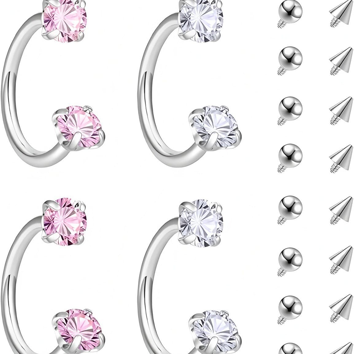 Ear Piercing Titanium Steel High Quality Nose Ring Set, Claw Zircon Nose Stud Combination Set
