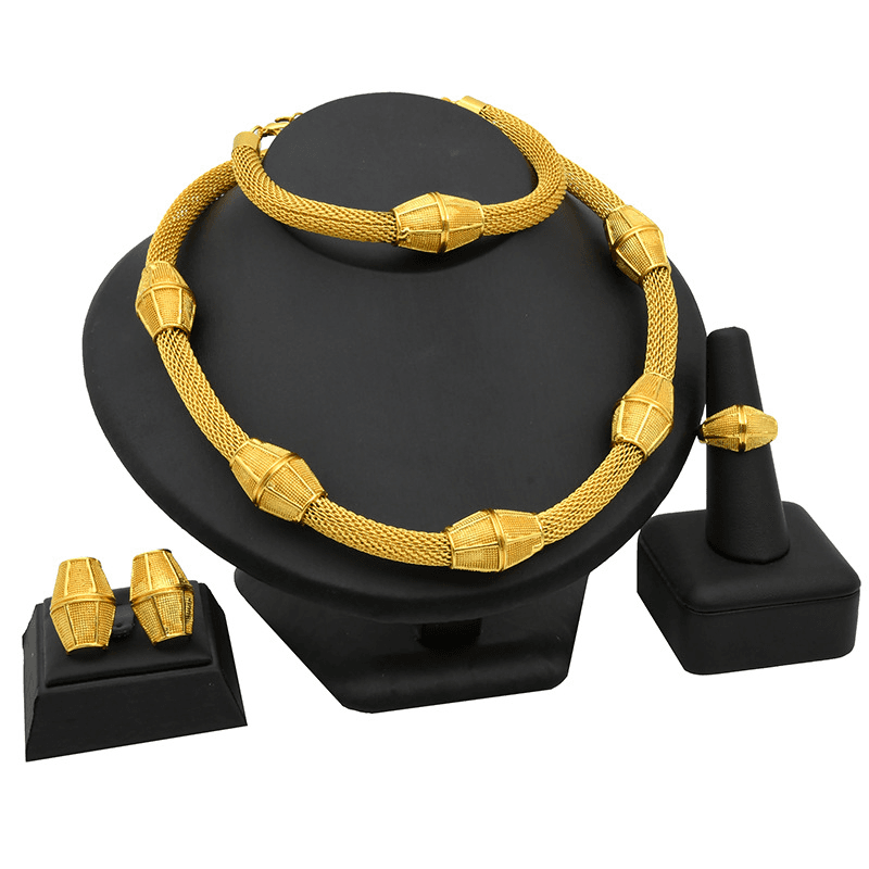 Cross-border Dubai Bridal Necklace Ring Earrings Bracelet Four Piece Set Indian Hot Selling Jewelry Set Wholesale